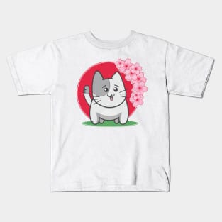 Little kitten likes the cherry blossoms. Kids T-Shirt